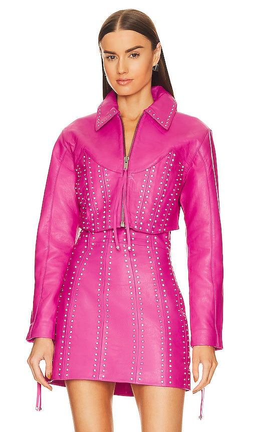 retrofete Castor Leather Jacket in Fuchsia