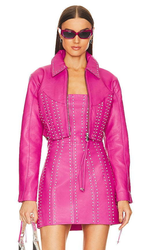 retrofete Castor Leather Jacket in Fuchsia - retrofete Veste en cuir Castor en fuchsia - Retrofete 紫红色 Castor 皮夹克 - retrofete Castor Lederjacke in Fuchsia - Retrofete 캐스터 가죽 자켓 - Retrofete Giacca in pelle Castor in fucsia