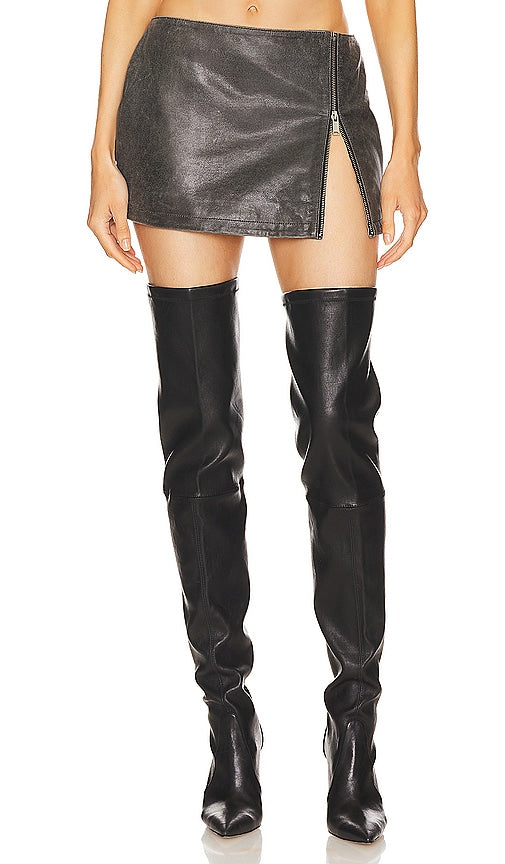 retrofete Leather Langely Skirt in Black