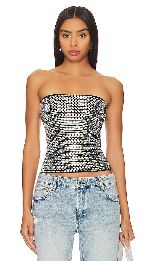 retrofete Valery Top in Metallic Silver - retrofete Haut Valery en Argent Métallisé - 金属银复古 Valery 上衣 - retrofete Valery Top in Metallic-Silber - Retrofete Valery 탑 - retrofete Valery Top in argento metallizzato