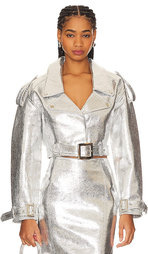 retrofete Victoria Leather Jacket in Metallic Silver