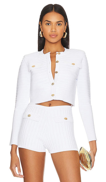 retrofete Yolanda Cardigan in White - retrofete Cardigan Yolanda en Blanc - 白色复古 Yolanda 开衫 - retrofete Yolanda Cardigan in Weiß - Retrofete Yolanda 가디건 화이트 색상 - retrofete Yolanda Cardigan in bianco