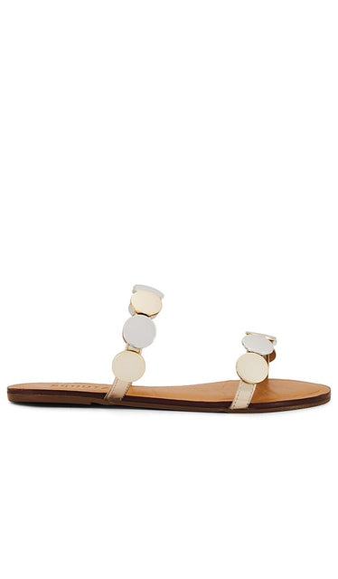 Schutz Acacia Sandal in Metallic Neutral | Platina Flat Sandals for Women