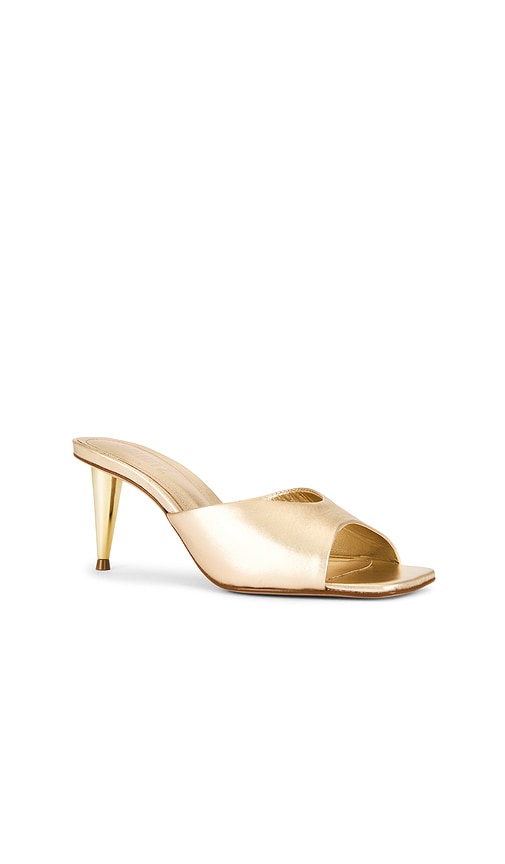 Schutz Dethalia Pin Heel Sandal in Metallic Gold