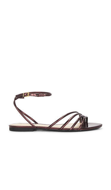 Schutz Inez Flat Sandal in Brown | Dark Brown Strappy Flats for Women