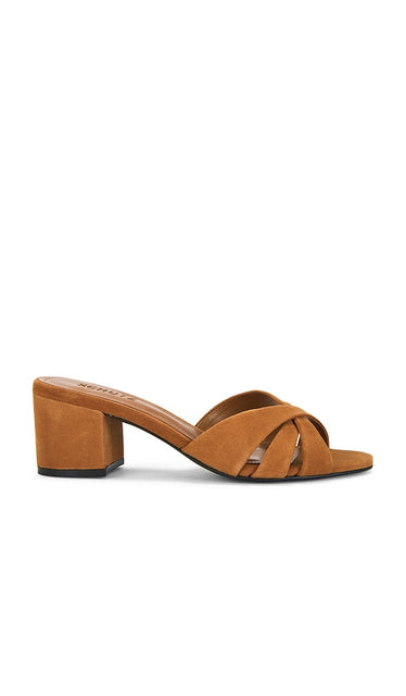 Schutz Keefa Block Mule in Cognac | Cuoio Brown Open Toe Heels for Women