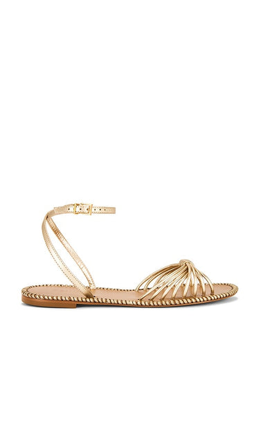 Schutz Livia Sandal in Metallic Neutral | Platina Strappy Flats for Women