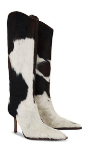 Schutz Maryana Calf Hair Boots in Black,White | Brown Heeled Boots for Women