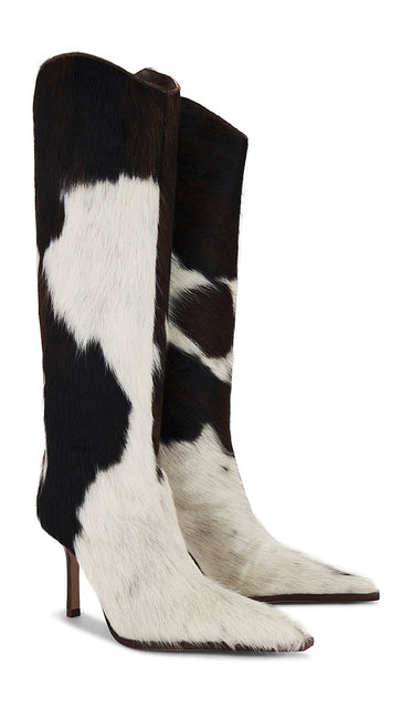 Schutz Maryana Calf Hair Boots in Black,White | Brown Heeled Boots for Women