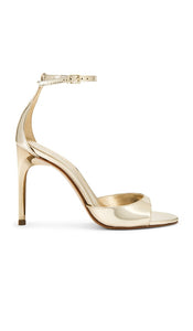 Schutz Scarlett Sandal in Metallic Gold | Platina Open Toe Heels for Women