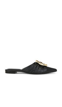 SIMKHAI Belle Leather Pointed Toe Mule in Black | Black Black Flats for Women