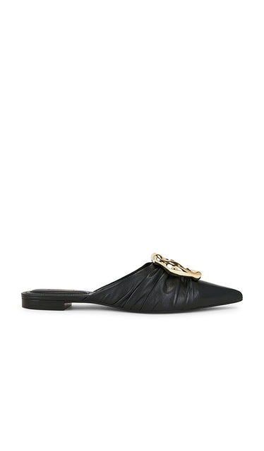 SIMKHAI Belle Leather Pointed Toe Mule in Black | Black Black Flats for Women