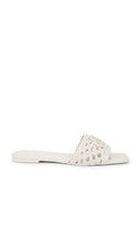SIMKHAI Dion Woven Leather Flat Sandal in Cream | Cream Slides for Women
