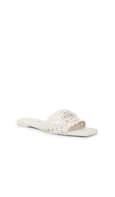 SIMKHAI Dion Woven Leather Flat Sandal in Cream