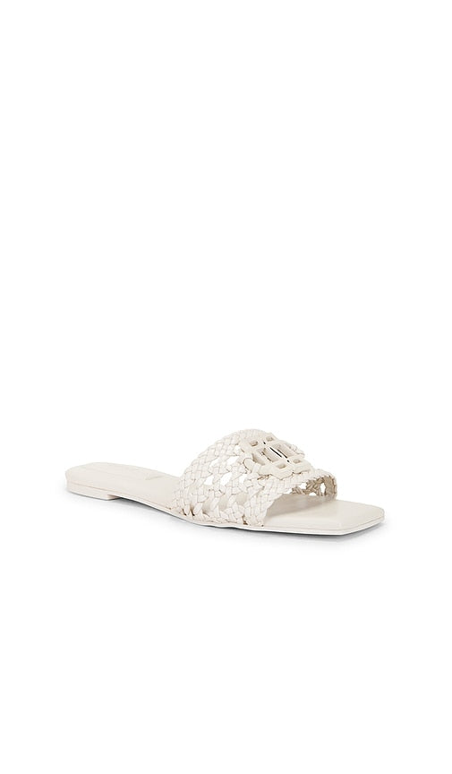 SIMKHAI Dion Woven Leather Flat Sandal in Cream