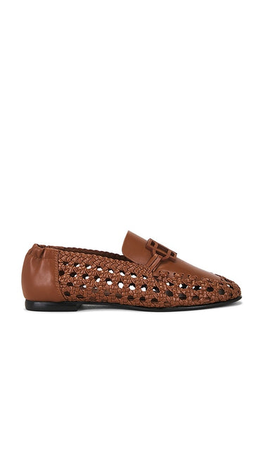 SIMKHAI Dion Woven Leather Loafer in Brown | Sable Loafers & Oxfords Flats for Women