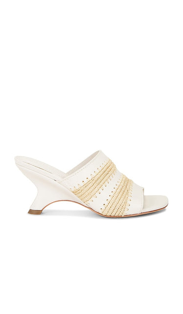 SIMKHAI Shadow Mule Raffia Sandal in Cream | Cream Open Toe Mules for Women