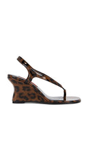 SIMONMILLER Beep Thong Sandal Wedge in Brown | Leopard Open Toe Wedges for Women