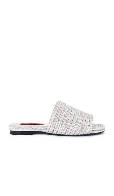 SIMONMILLER Verano Espadrille Sandal in Metallic Silver | Silver Flat Slides for Women