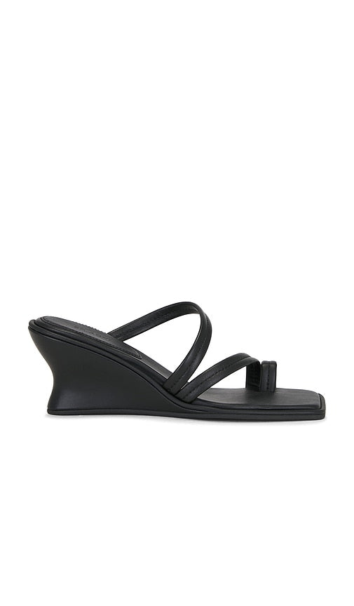 St. Agni Soft Strap Contour Wedge in Black | Black Wedge Sandals for Women