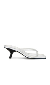 St. Agni Thong Detail Heel in Metallic Silver | Silver Heeled Sandals for Women