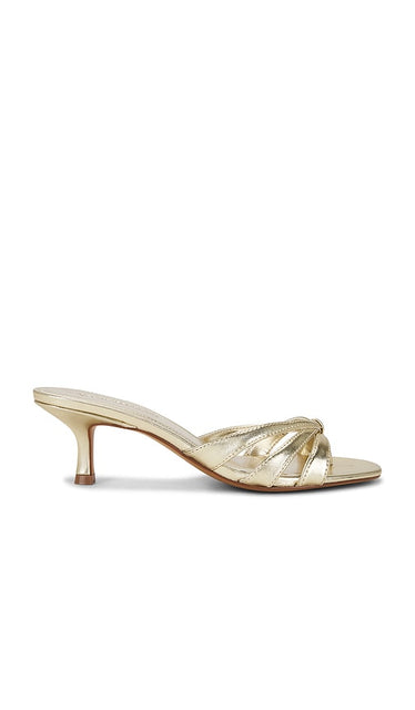 Steve Madden Cary Sandal in Metallic Gold | Gold Leather Heeled Sandals for Women
