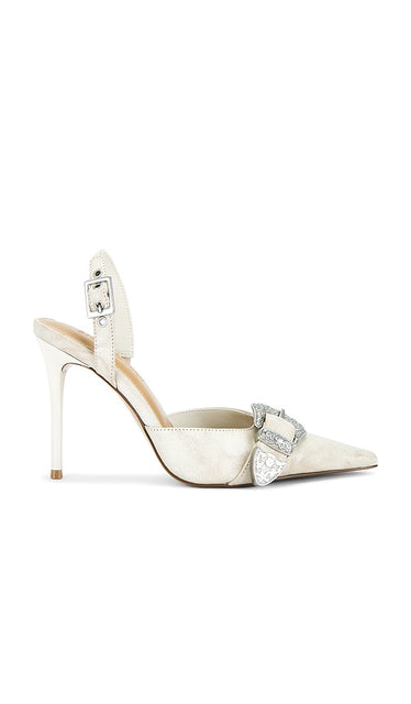 Steve Madden Delilah Slingback Pump in Ivory | White Distressed Sling Back Heels for Women