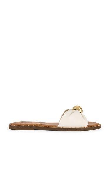 Steve Madden Dipsy Flat in Ivory | White Leather Flat Slides for Women