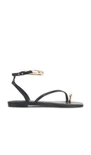 Steve Madden Odyssey Sandal in Black | Black Leather Flat Sandals for Women
