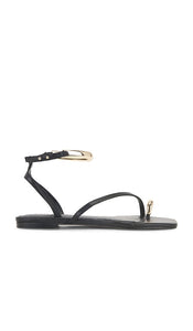 Steve Madden Odyssey Sandal in Black | Black Leather Flat Sandals for Women