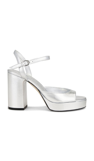 Stuart Weitzman Dayna II Platform Sandal in Metallic Silver | Silver Platform Sandals for Women
