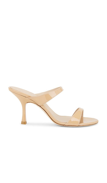 Stuart Weitzman Nudist 85 Slide in Tan | Adobe Heeled Sandals for Women