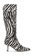 Studio Amelia Petra Calf Boot in Black,White | Zebra Heeled Boots for Women