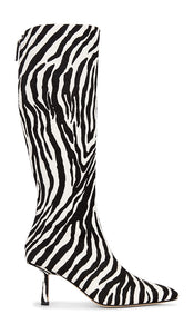 Studio Amelia Petra Calf Boot in Black,White | Zebra Heeled Boots for Women
