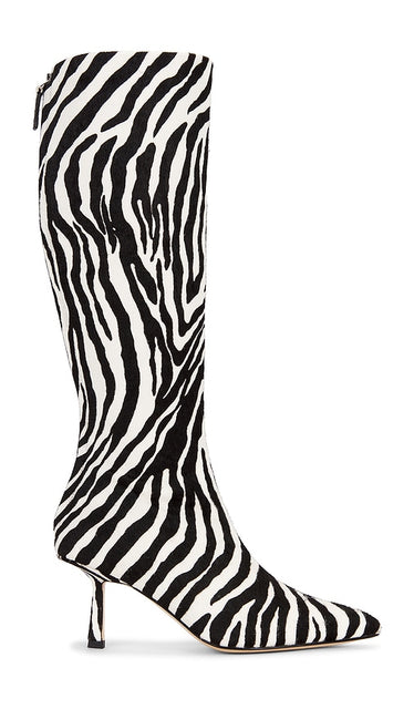 Studio Amelia Petra Calf Boot in Black,White | Zebra Heeled Boots for Women