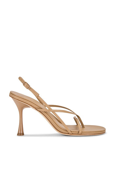 Studio Amelia Wishbone 90 Heel in Beige | Beige Open Toe Heels for Women