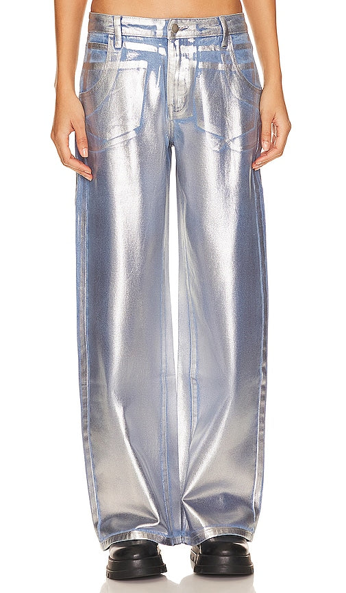 superdown Aisha Jean in Metallic Silver - Jean superdown Aisha en argent métallisé - 超级羽绒 Aisha Jean 金属银色 - Superdown Aisha Jeans in Metallic-Silber - 슈퍼다운 Aisha Jean - superdown Aisha Jean in argento metallizzato