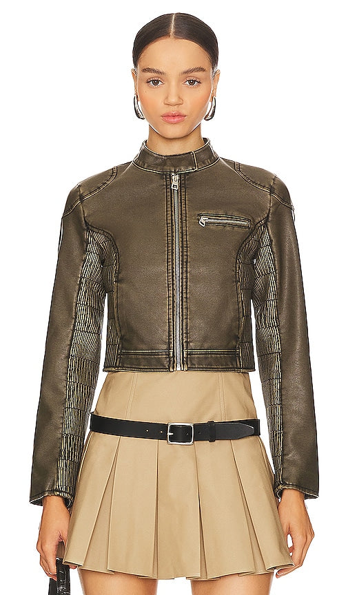 superdown Bay Faux Leather Jacket in Brown