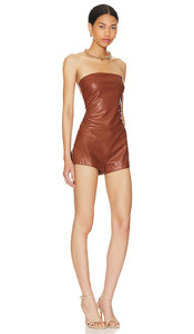 superdown Briar Faux Leather Romper in Brown