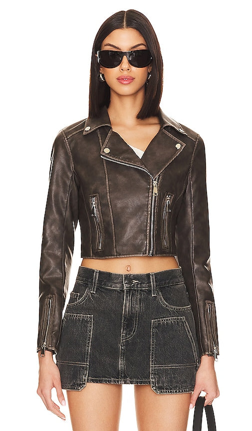 superdown Cora Faux Leather Jacket in Grey
