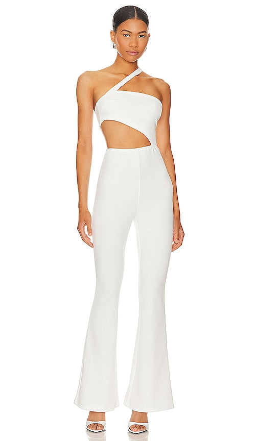 superdown Emilie Cut Out Jumpsuit in White - superdown Combinaison découpée Emilie en blanc - superdown Emilie 白色镂空连身裤 - superdown Emilie Cut-Out-Jumpsuit in Weiß - superdown Emilie 컷아웃 점프수트 화이트 색상 - Tuta superdown Emilie ritagliata in bianco