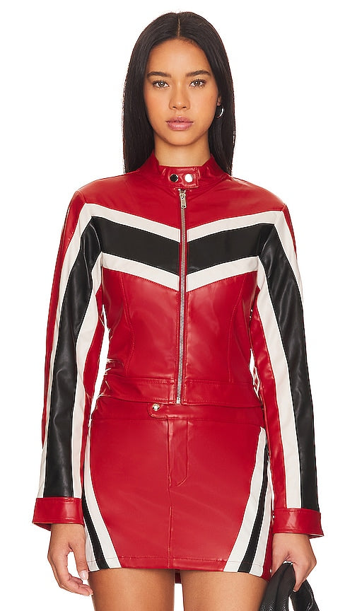superdown Jackie Faux Leather Moto Jacket in Red