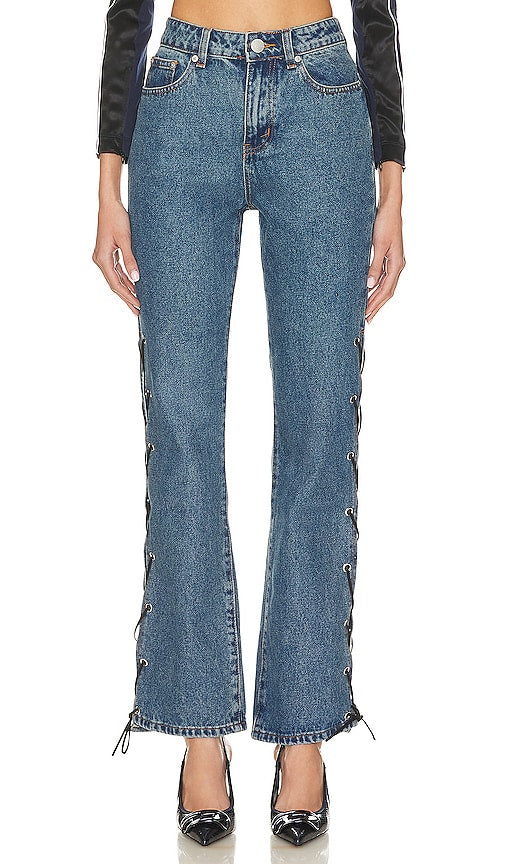 superdown Jayda Lace Up Jean in Blue