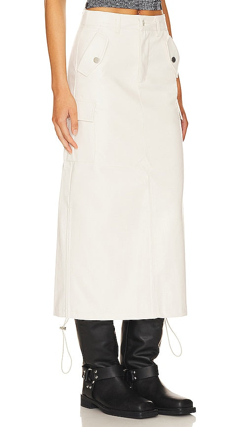 superdown Jordyn Faux Leather Midi Skirt in Cream