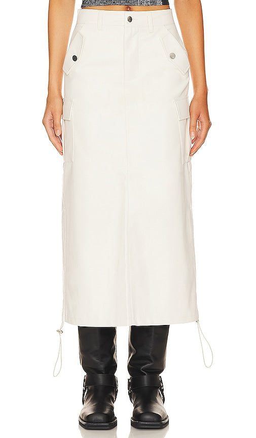 superdown Jordyn Faux Leather Midi Skirt in Cream - superdown Jupe mi-longue Jordyn en similicuir crème - superdown Jordyn 奶油色人造皮革中长半身裙 - superdown Jordyn Midirock aus Kunstleder in Creme - superdown Jordyn 인조 가죽 미디 스커트 - Gonna longuette Jordyn in ecopelle superdown color crema