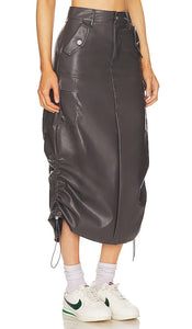 superdown Jordyn Faux Leather Midi Skirt in Grey