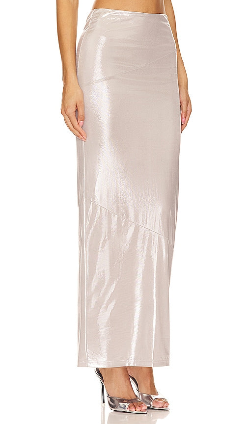 superdown Lucia Column Skirt in Metallic Silver