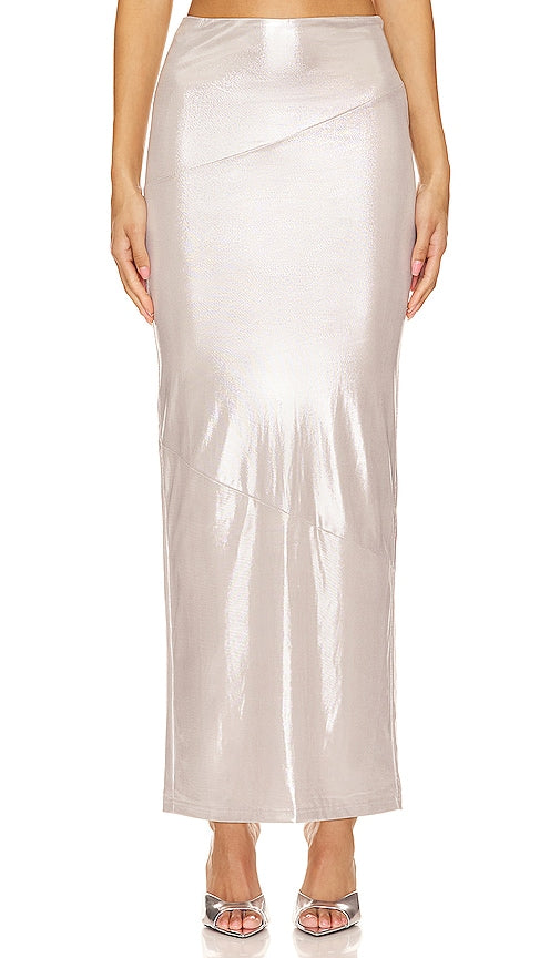 superdown Lucia Column Skirt in Metallic Silver - superdown Jupe colonne Lucia en argent métallisé - superdown Lucia 金属银色圆柱裙 - superdown Lucia Säulenrock in Metallic-Silber - superdown 루시아 컬럼 스커트 - Gonna a colonna Lucia superdown in argento metallizzato