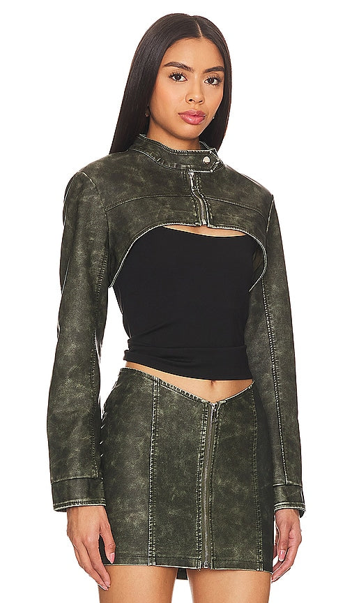 superdown Lupita Faux Leather Jacket in Olive
