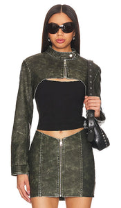 superdown Lupita Faux Leather Jacket in Olive